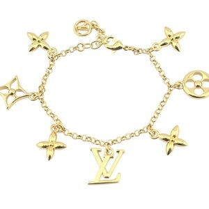 18kt Gold Plated Monogram Charm Bracelet with LV Logo